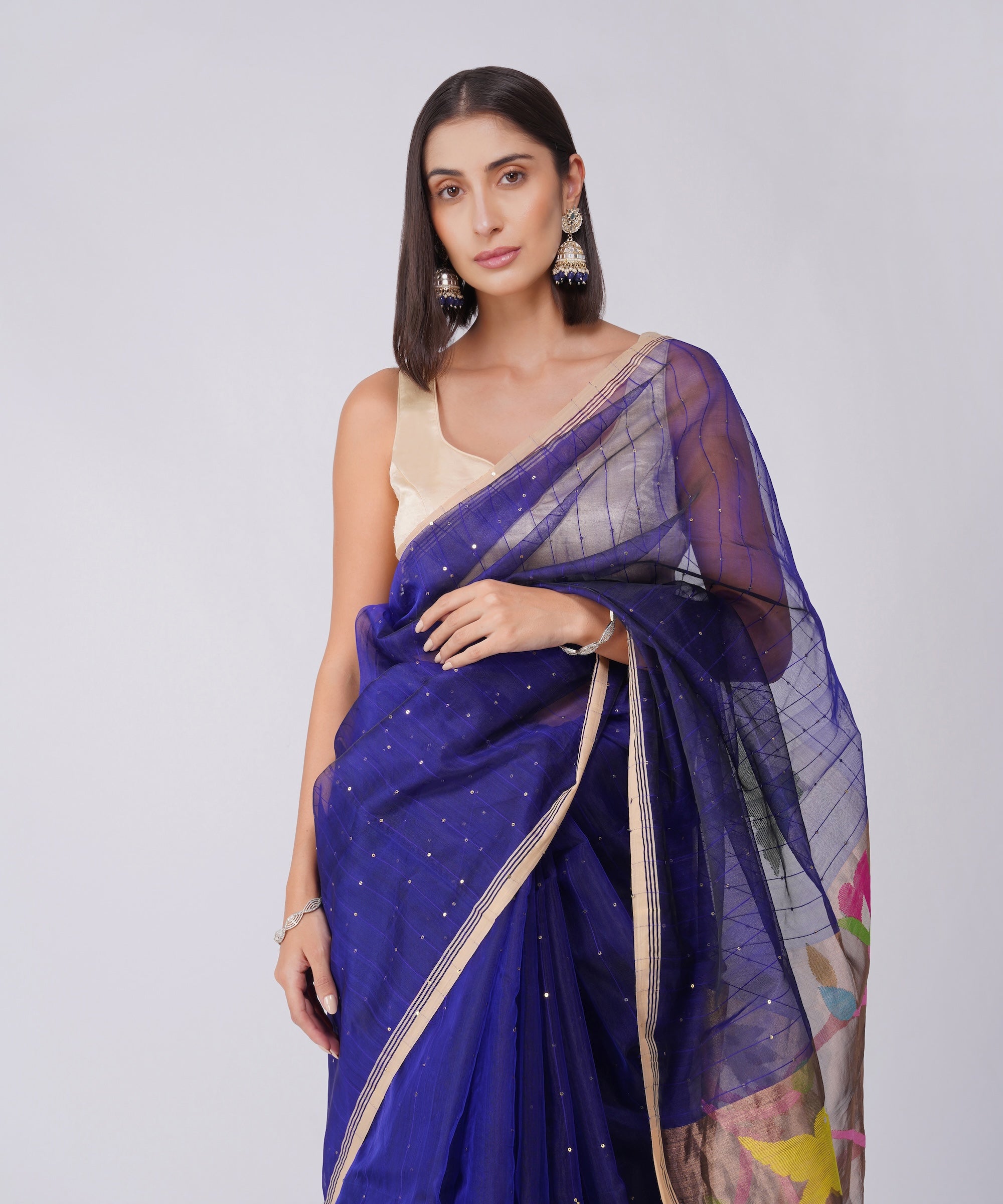 Chandrika - Muslin with Paithani Border & Sequence Work