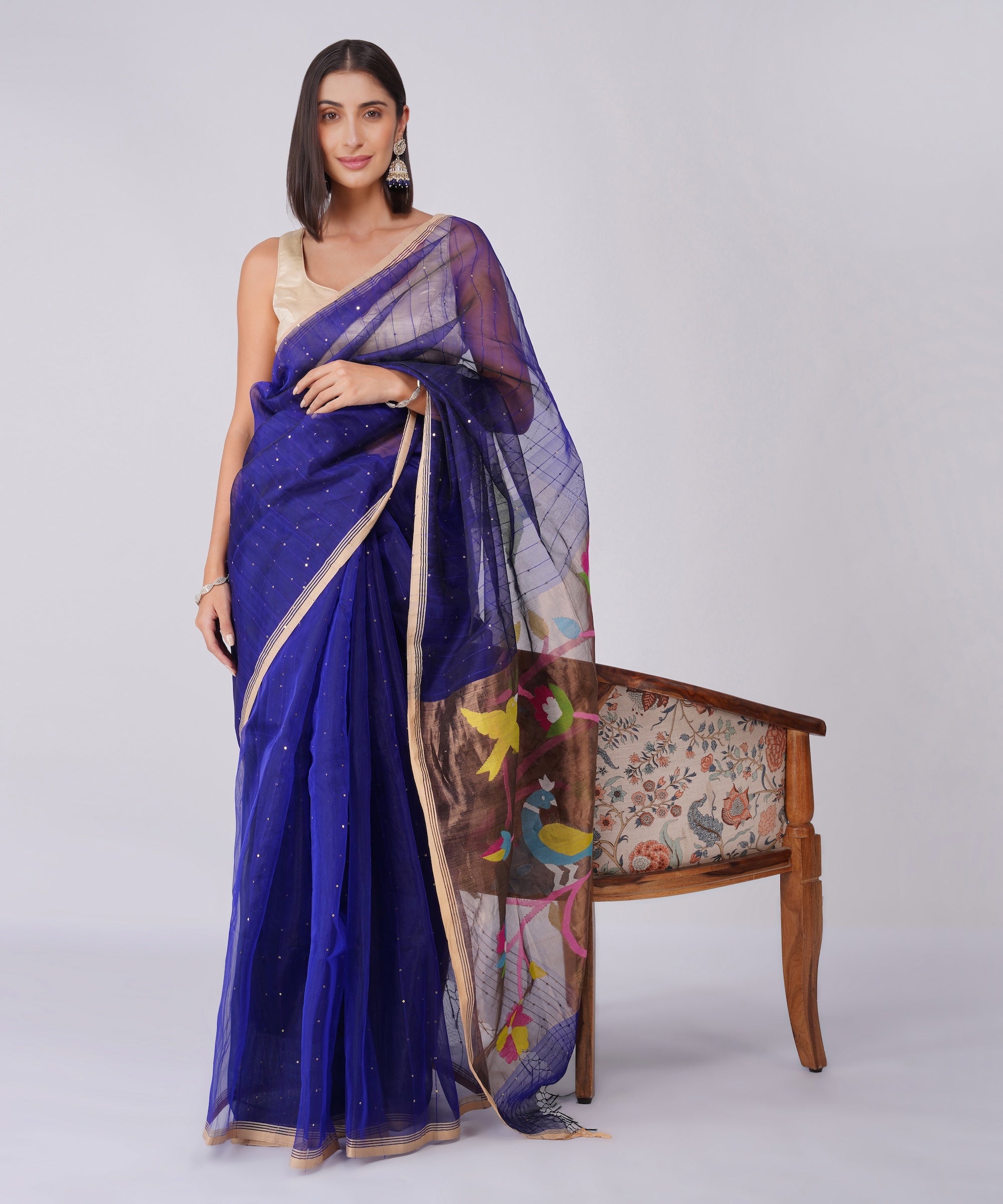 Chandrika - Muslin with Paithani Border & Sequence Work