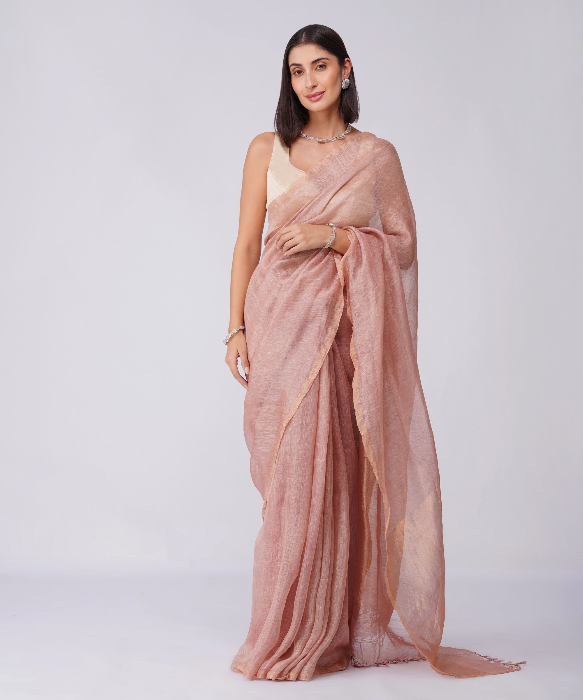 Gulnaar – Linen Silk Saree with Tissue Golden Border