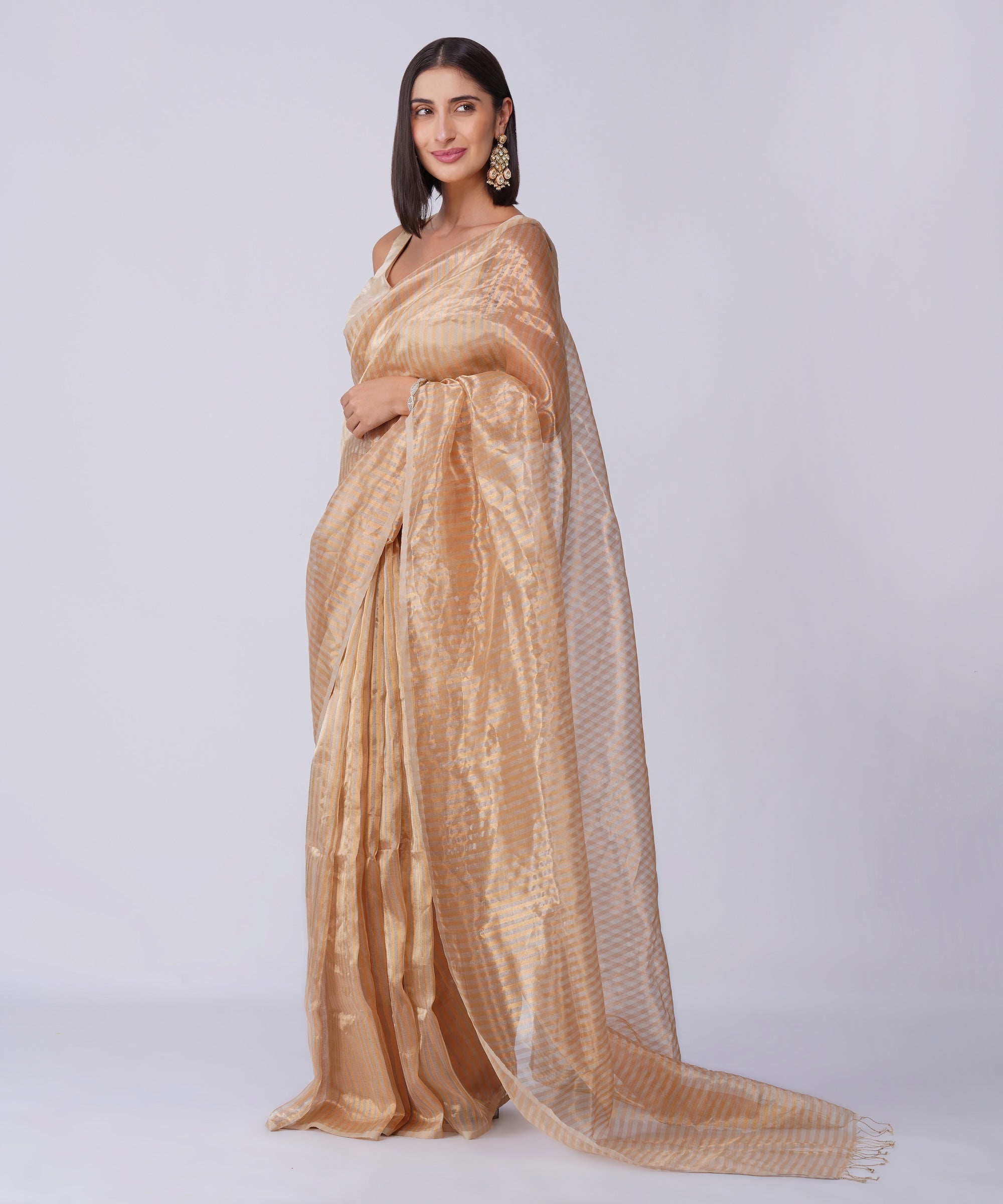 Kanak - Tissue Maheshwari Golden Saree