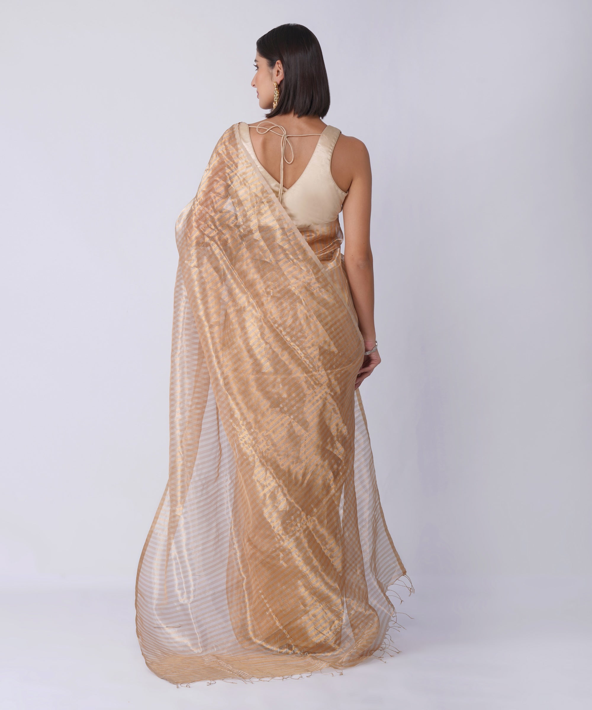 Kanak - Tissue Maheshwari Golden Saree