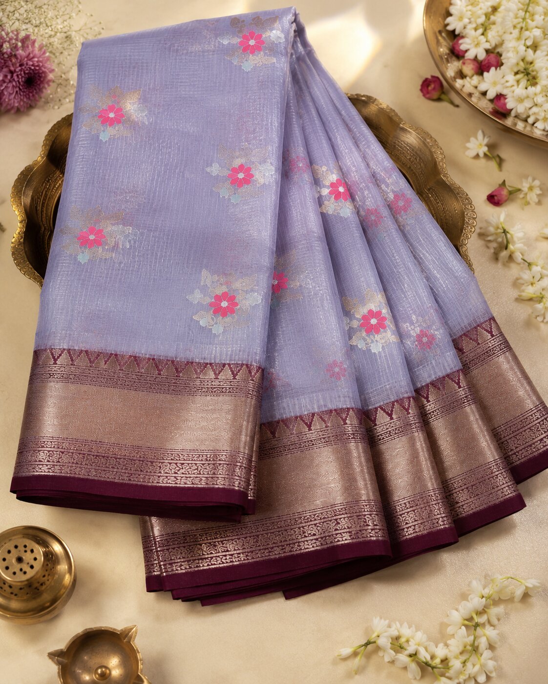 Kanchan – Kota Silk Saree with Zari Border &amp; Woven Motifs