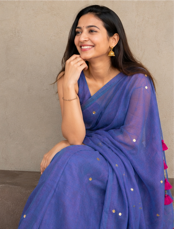 Sitara – Mulmul Cotton Saree with Scalloped Edges