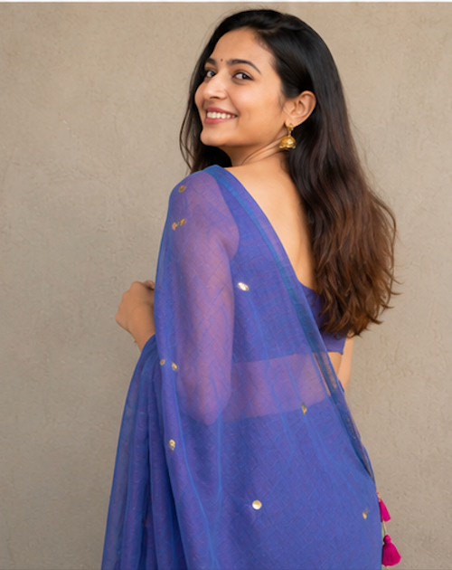 Sitara – Mulmul Cotton Saree with Scalloped Edges