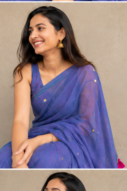 Sitara – Mulmul Cotton Saree with Scalloped Edges