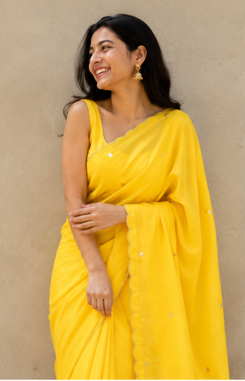Sitara – Mulmul Cotton Saree with Scalloped Edges