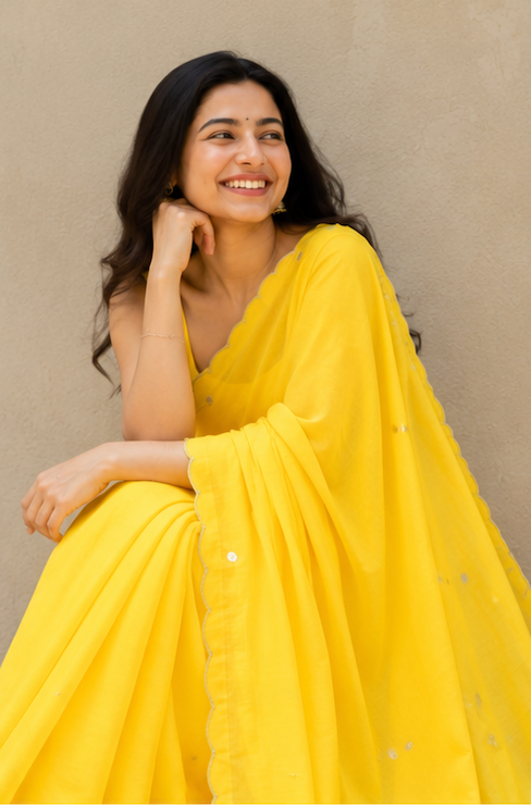 Sitara – Mulmul Cotton Saree with Scalloped Edges