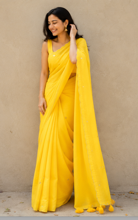 Sitara – Mulmul Cotton Saree with Scalloped Edges