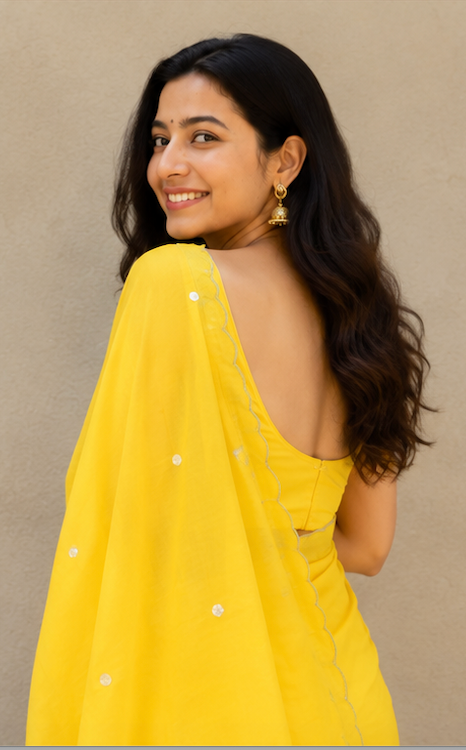 Sitara – Mulmul Cotton Saree with Scalloped Edges