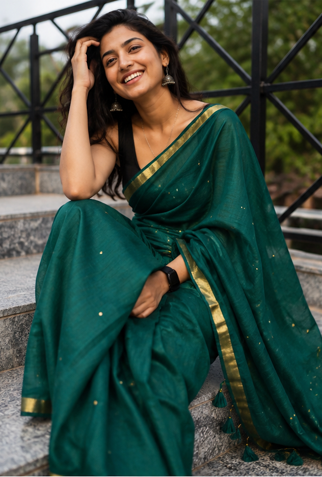 Sitara – Soft Mulmul Cotton Saree with Golden Border