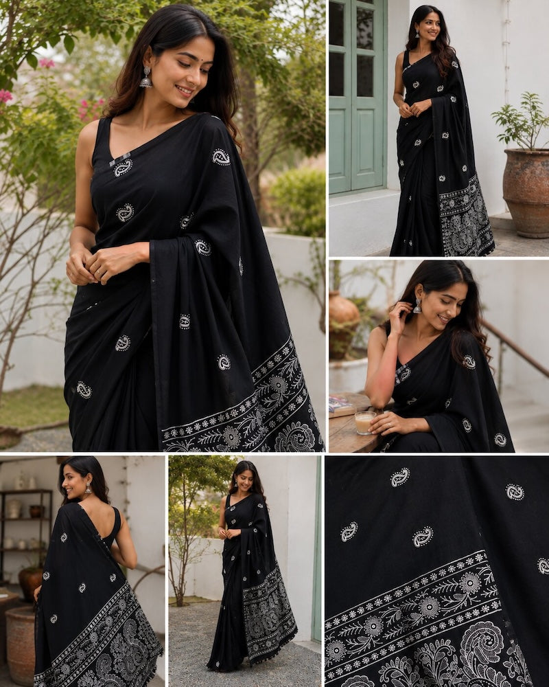 Nazakat – Black & White Mulmul Chikankari Saree