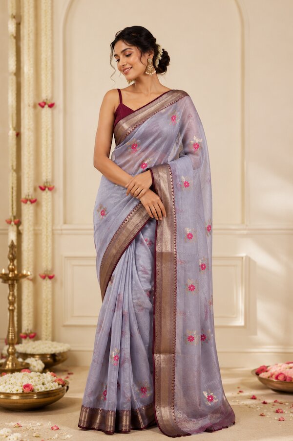 Kanchan – Kota Silk Saree with Zari Border &amp; Woven Motifs