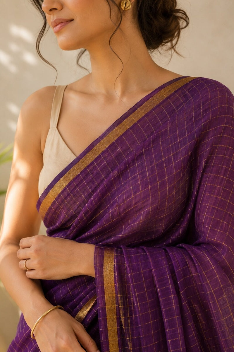 Jamuni Zari Checks Mulmul Saree