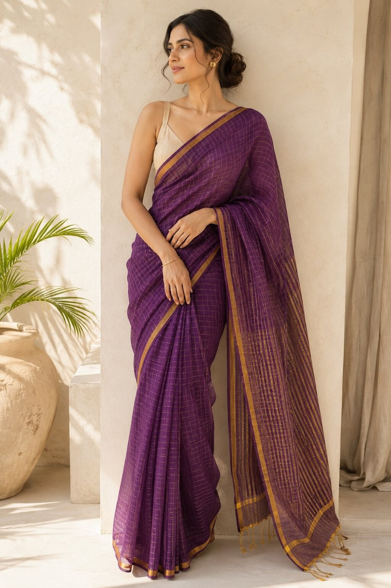 Jamuni Zari Checks Mulmul Saree