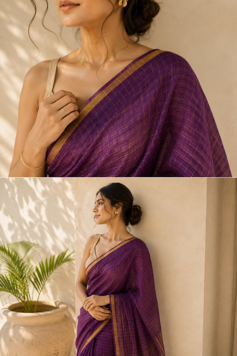 Jamuni Zari Checks Mulmul Saree
